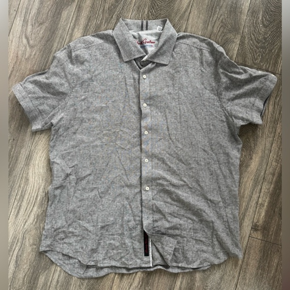 Robert Graham Woven PatternGray Short Sleeve Men's Shirt 3XL